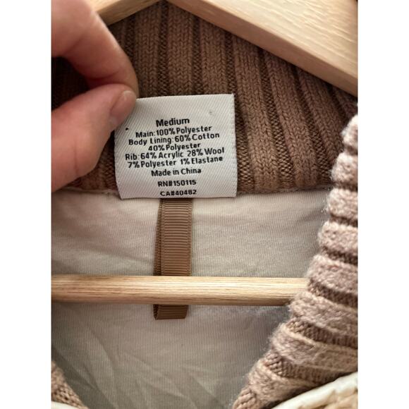 Varley Ella Long Line Sherpa Bomber Jacket Tan Teddy Zip Up Womens M Cozy Winter - Picture 7 of 9